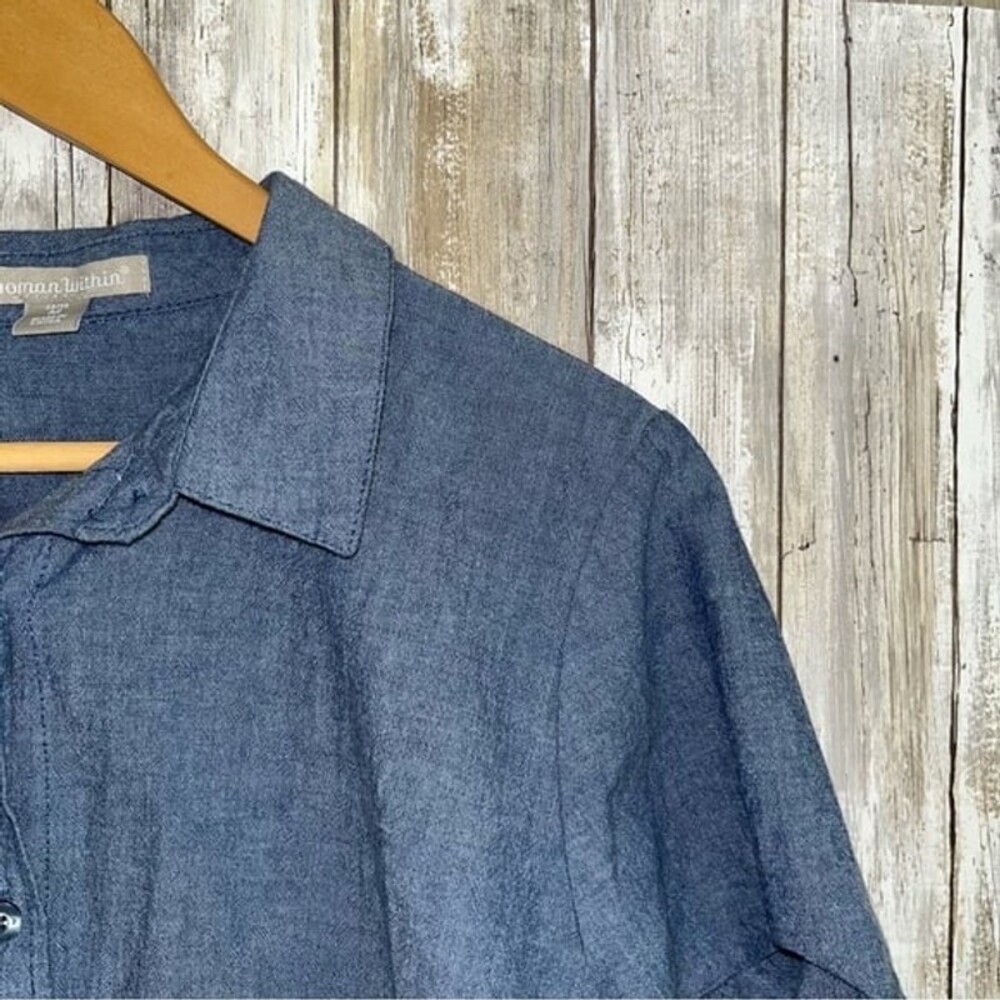 Woman Within Denim Chambray Button Down Size 14/16 - Picture 2 of 5